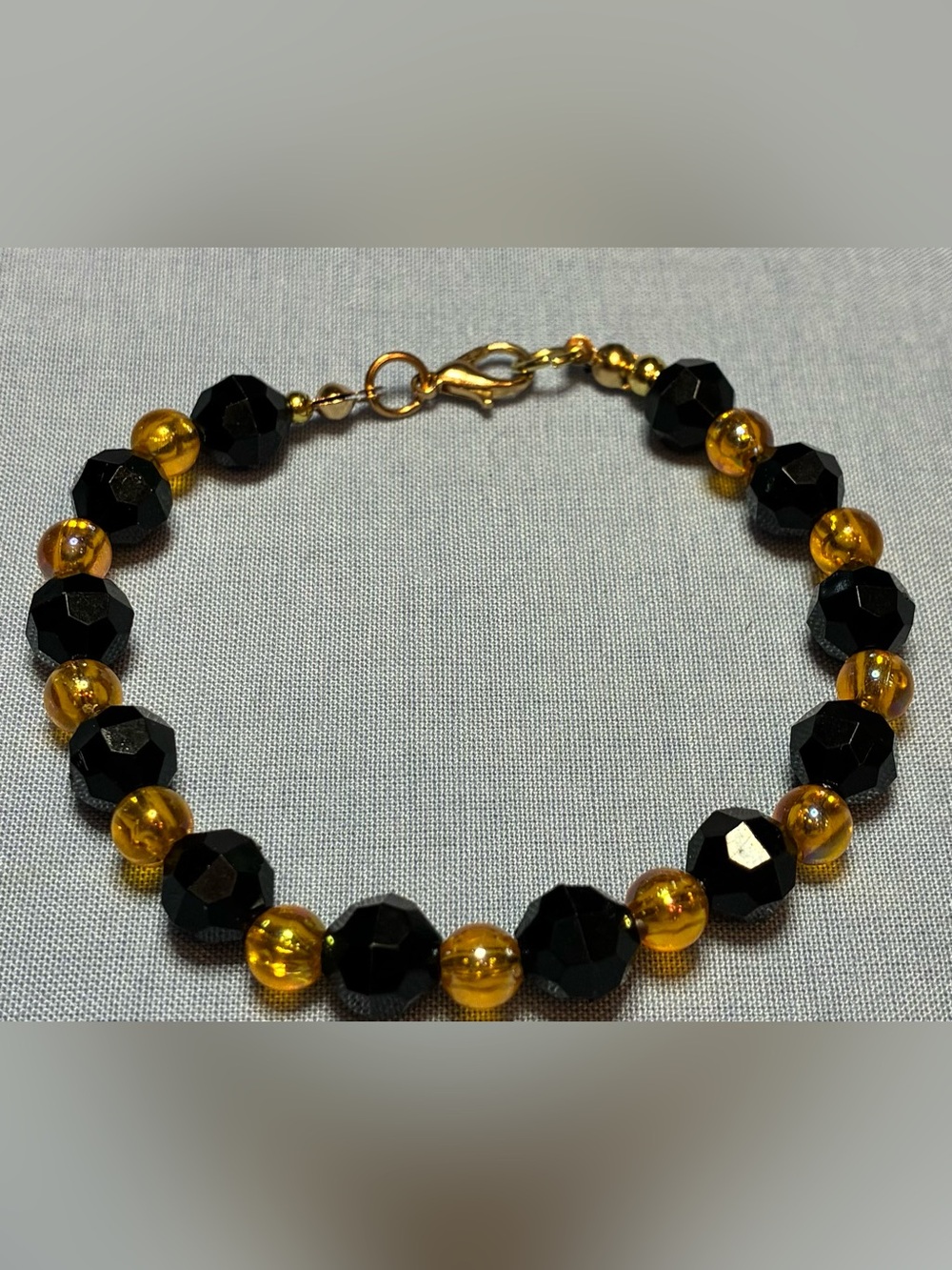 Black and Amber Beaded Bracelet - Women's Fashion Jewelry